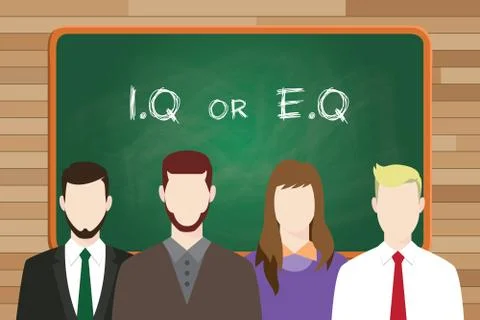 Iq or eq intellectual  vs emotional question compare write on the board in front Stock Illustration