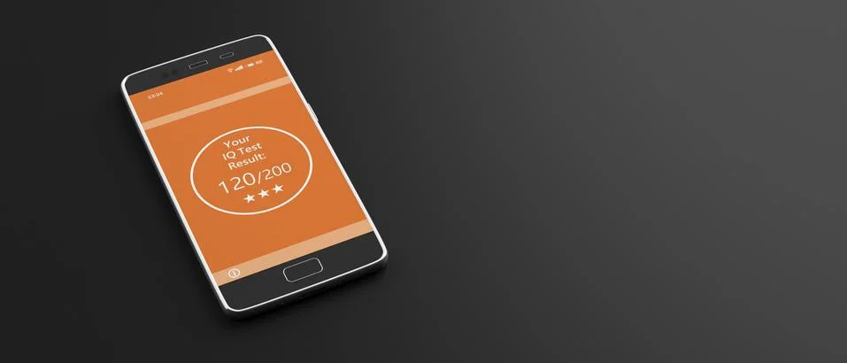 IQ test. Online Intelligence test result, text on mobile phone screen isolate Illustrazione stock