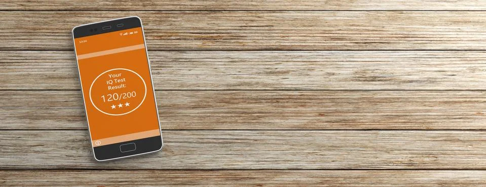 IQ test. Online Intelligence test result, text on mobile phone screen isolate Illustrazione stock