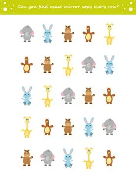 IQ training visual puzzle. Match the pairs - find the exact mirror copy for e Stock Illustration