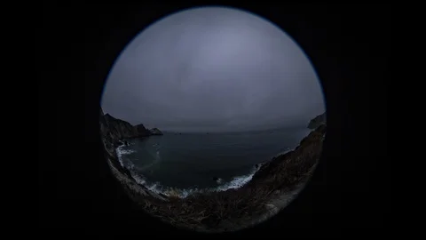 IR, VR, Big Sur Rocky Coast Rt. 1 California at dawn fisheye VR Stock Footage 120047751