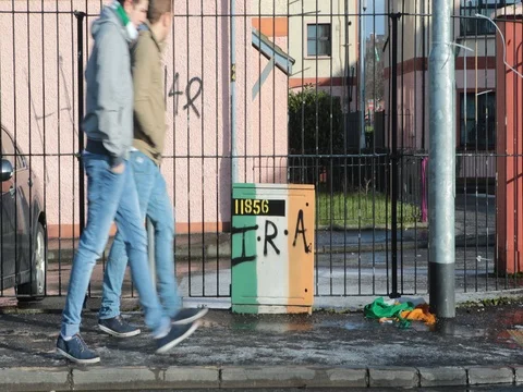 IRA flag graffiti in Bogside Derry, Northern Ireland Stock Footage 74129146