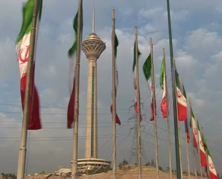 Iran 38. Wind rustles  the Iran's flags Video stock 22052459