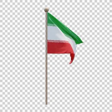 Iran 3d illustration flag on pole. Wood flagpole Stock Illustration