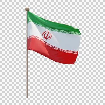 Iran 3d illustration flag on pole. Wood flagpole Stock Illustration
