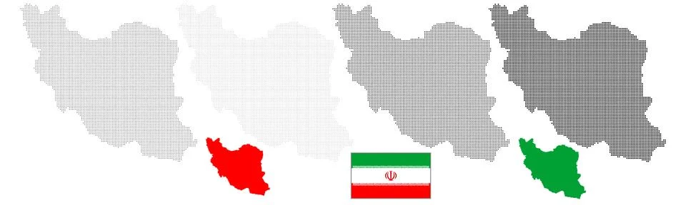 Iran abstract squire shape dotted map with national flag vector illustratio.. Stock Illustration