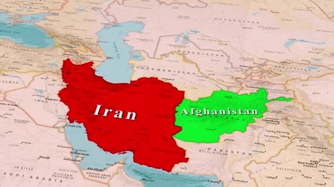 Iran Afghanistan Border Relations Shown on Detailed Atlas Map Stock Footage 344372164