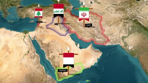 Iran and Allied Countries Map Animation  Middle East Geopolitical Alliance .. Vídeos de archivo 331423005