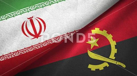 Iran and Angola two flags textile cloth, fabric texture Stock Photos