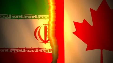 Iran and Canada flags torn apart along a glowing rift 動画素材 346385997