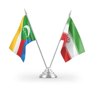 Iran and Comoros table flags isolated on white 3D rendering Stock Illustration