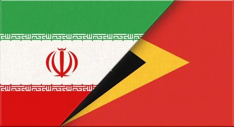 Iran and East Timor flags on fabric texture for diplomacy and sport events Stock Illustration