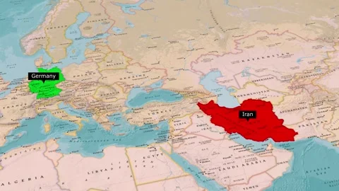 Iran and Germany Distance Comparison on World Political Map Stock Footage 344372140