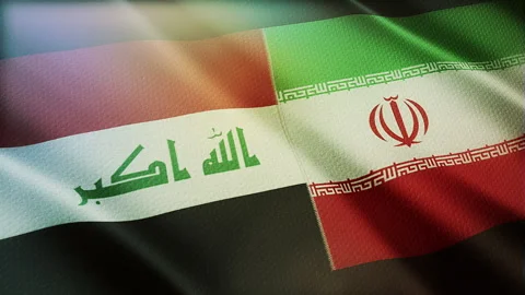 Iran and Iraq flags are waving in the wind. Stock Footage 315634732
