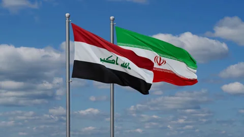 Iran and Iraq two flags Vídeos de archivo 281644623