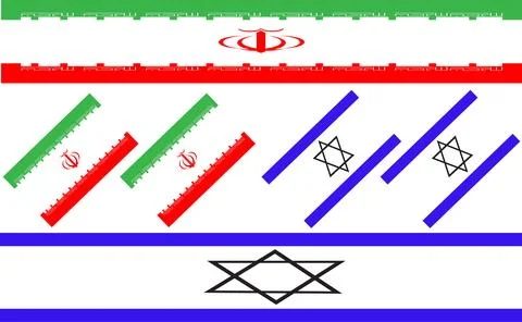 Iran and Israel Flag Pattern  Bold Stripes and Emblem Lines Political Concept Stock-Illustration