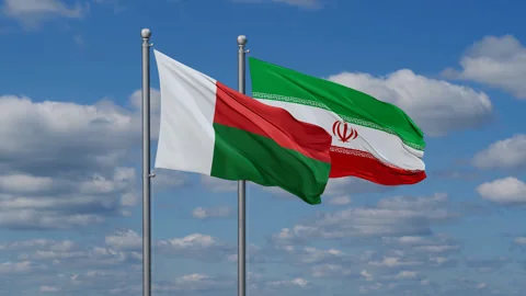 Iran and Madagascar two flags Stock Footage 287681813