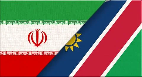 Iran and Namibia flags on fabric texture for diplomacy and sport events Stock Illustration