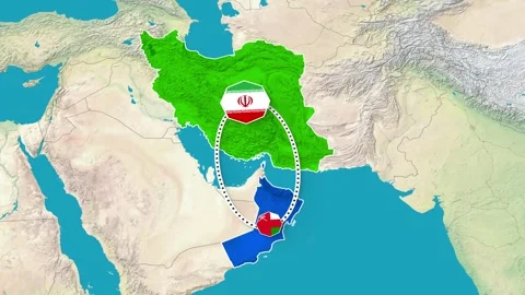 Iran and Oman relations highlighted on satellite map video footage Stock Footage 342812092