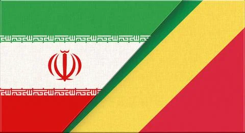 Iran and Republic of Congo flags on fabric for diplomacy and sport events Stock Illustration