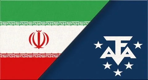 Iran and TAAF flags on fabric texture for diplomacy and sport events Stock Illustration