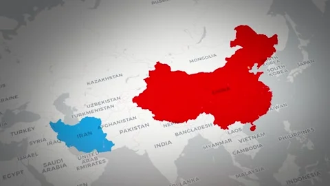 Iran China Map Animation Geopolitical and Economic Corridor Stock Footage 312250248