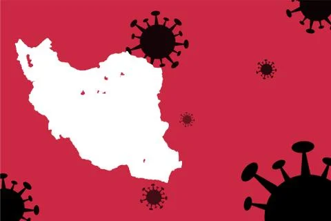 Iran corona virus update with  map on corona virus background,report new case Illustrazione stock