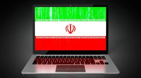 Iran - country flag and binary code on laptop screen Stock Illustration