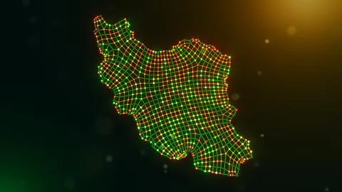 Iran Digital Connectivity Network Map With Flowing Data Mesh Illustrazione stock
