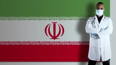 Iran doctor with flag Video stock 153368945
