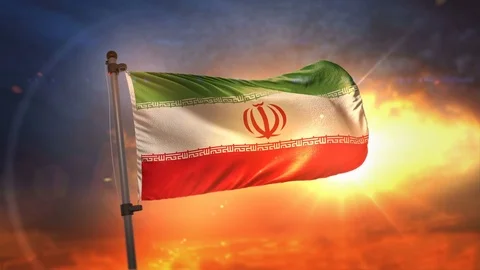 Iran Flag Backlit At Beautiful Sunrise Loop Slow Motion 4K Stock Footage