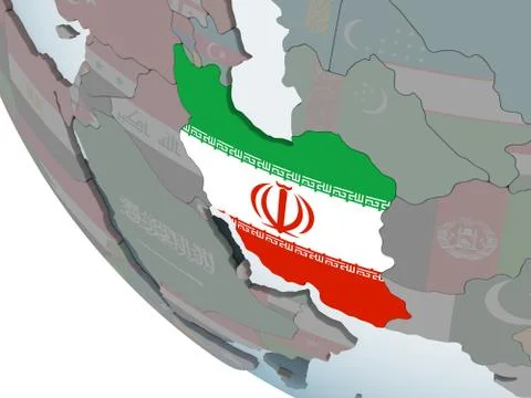 Iran with flag on globe Stock Illustration