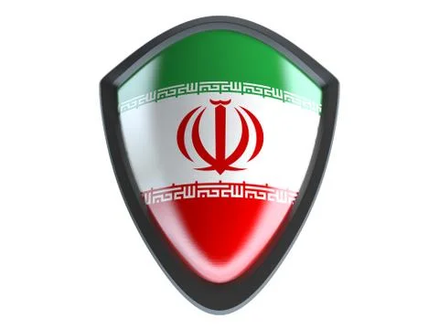Iran flag on metal shield isolate on white background. Stock Illustration