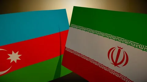 Iran Flag Rippling In Front Of Azerbaijan With Its Shadow Sweeping The Cloth Stock Footage 344705960