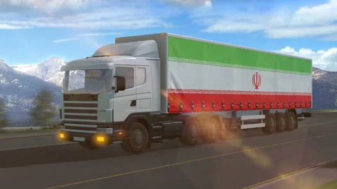 Iran flag shown on the side of a large truck Stock Footage 122100572