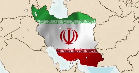 The iran flag waving inside the country on a world map Stock Footage 339033243
