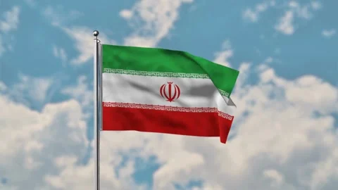 Iran Flag Waving in the Wind Against Blue Sky with Clouds Stock Footage 331177047