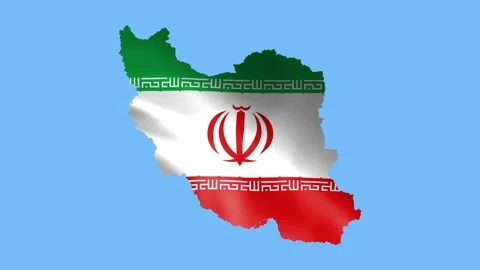 Iran flag waving in wind and zoom to reveal the Country Border Map animation Video stock 322522622