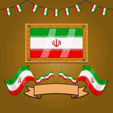 Iran Flags On Frame Wood, Label Stock Illustration