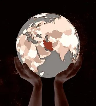 Iran on globe in hands Stock Illustration