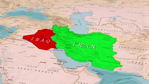 Iran Iraq Shared Border Region, Zoomed Political Map Stock Footage 344372256