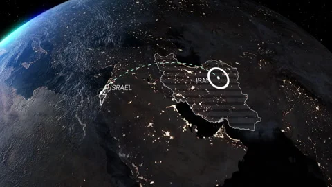 Iran Israel on Globe map Gulf countries Dubai, UAE. Qatar, Iraq, Kuwait, Oman 動画素材 337941142