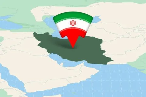 Iran Location Highlighted on Asian Map with Flag Icon. 库存插图