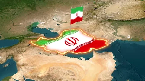 Iran map and flag animated overlay on satellite footage motion clip Video stock 339536313