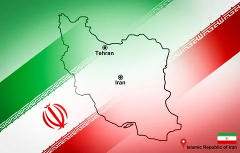 Iran map and Tehran with location map pin and Iran flag on map of Asia Stock Illustration