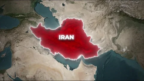 Iran Map Animation with Red Highlight on World Satellite Map Background Stock Footage 327927344