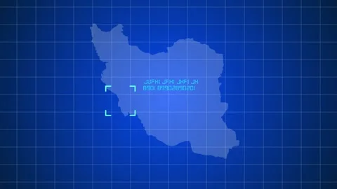 Iran map of blue digital frame HUD, GUI, UI interface technology radar Stock Footage 331089312