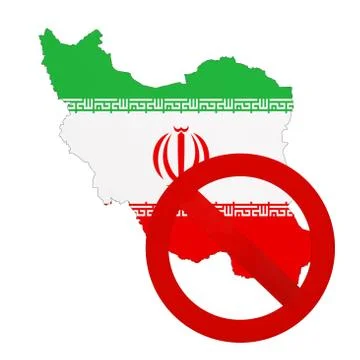 Iran Map with Flag and Red Prohibit Sign. 3d Rendering Illustrazione stock