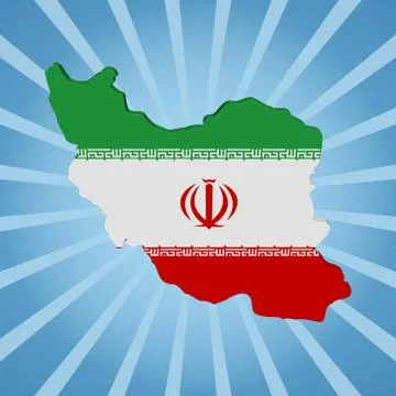 Iran map flag on blue sunburst illustration Stock Illustration