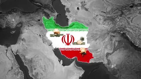 Iran map with flag depicting conflict and geopolitical tension Stock Footage 330245685